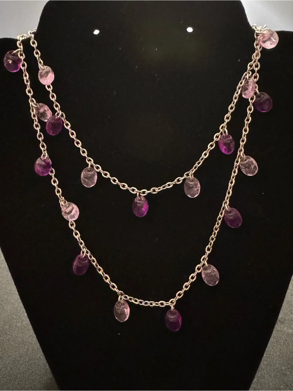 Vintage Sarah Coventry Purple Bead Station Necklace 34”